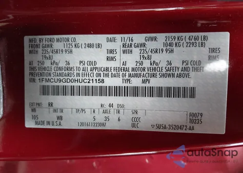 2017 Ford Escape Se from USA, damaged, VIN 1FMCU9GD0HUC21158
